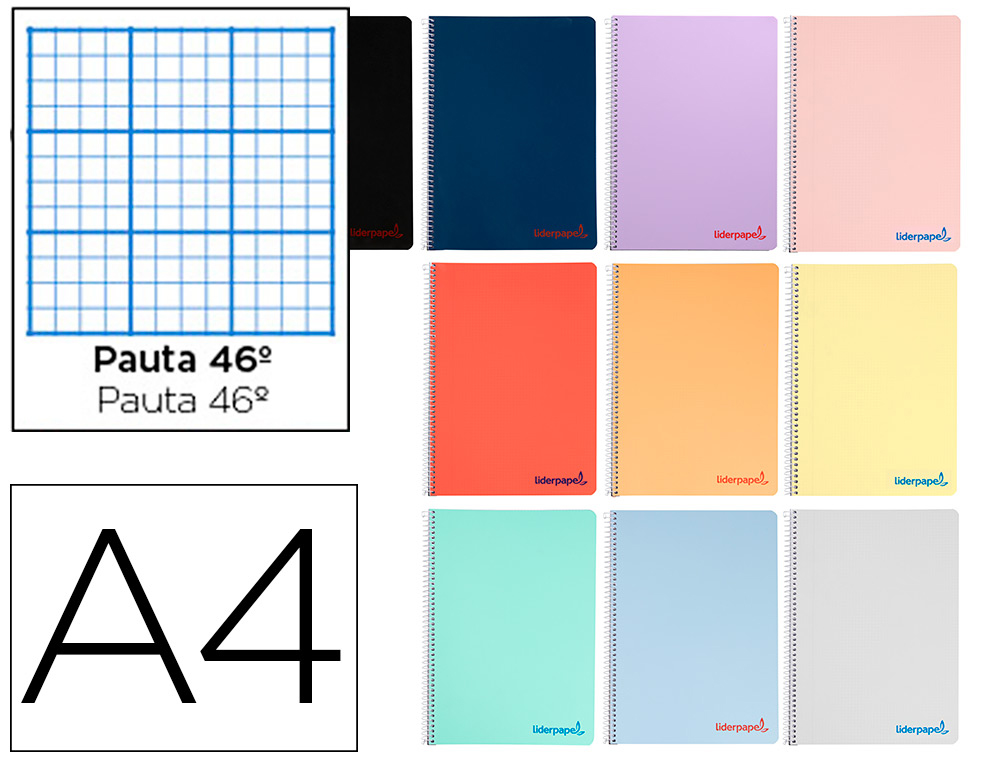 CUADERNO ESPIRAL LIDERPAPEL A4 WONDER TAPA PLASTICO 80H 90GR RAYADO N46 COLORES SURTIDOS