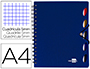 CUADERNO ESPIRAL LIDERPAPEL A4 MICRO EXECUTIVE TAPA PLASTICO 100H 80 GR CUADRO 5MM 5 SEPARADORES CON GOMILLA AZUL