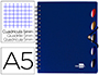 CUADERNO ESPIRAL LIDERPAPEL A5 MICRO EXECUTIVE TAPA PLASTICO 100H 80 GR CUADRO 5MM 5 SE PARADORES CON GOMILLA AZUL