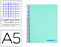 CUADERNO ESPIRAL LIDERPAPEL A5 MICRO WONDER TAPA PLASTICO 120H 90G CUADRO 5MM 5 BANDAS 6 TALADRO COLOR VERDE TURQUESA