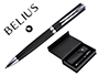 BOLIGRAFO Y ESTUCHE BELIUS TURBO ALUMINIO TEXTURA PUNTEADA NEGRO Y PLATEADO TINTA AZUL CAJA DE DISEO