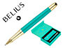 BOLIGRAFO Y ESTUCHE BELIUS SOIREE COLOR ART DECO TURQUESA Y DORADO TINTA AZUL CAJA DE DISEO