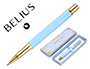 BOLIGRAFO BELIUS MACARON BLISS FORMA HEXAGONAL COLOR CELESTE Y DORADO TINTA AZUL CAJA DE DISEO