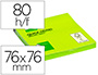 BLOC DE NOTAS ADHESIVAS QUITA Y PON Q-CONNECT 76X76 MM VERDE NEON 80 HOJAS