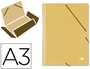 CARPETA LIDERPAPEL GOMAS A3 3 SOLAPAS CARTON PRESPAN AMARILLA