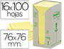 BLOC DE NOTAS ADHESIVAS QUITA Y PON RECICLADA EN TORRE POST-IT 76 X 76 MM 16 BLOCS 654 RECICLADO