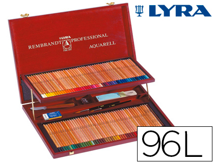 LAPICES DE COLORES LYRA REMBRANDT ACUARELABLES 96 COLORES ESTUCHE MADERA+LAPIZ NEGRO+CUCHILLA+TABLA