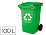 PAPELERA CONTENEDOR Q-CONNECT PLASTICO VERDE PARA ENVASES DE VIDRIO 100L CON TAPA Y RUEDAS 750X470X370 MM