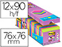 BLOC DE NOTAS ADHESIVAS QUITA Y PON POST-IT SUPER STICKY 76X76 MM 90 HOJAS COLORES SURTIDOS PACK DE 21 + 3