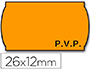 ETIQUETAS METO ONDULADAS 26X12 MM PVP NARANJA FLUOR ADH.2 ROLLO 1500 ETIQUETAS PARA ETIQUETADORA TOVEL