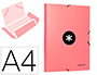 CARPETA LIDERPAPEL ANTARTIK GOMAS A4 3 SOLAPAS CARTON FORRADO COLOR CORAL